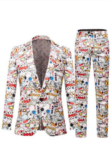 White Graffiti Double-Breasted 2 piece Men's Suits